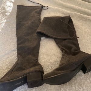 Cloth  thigh-high boots. Size 8.5. Grey.